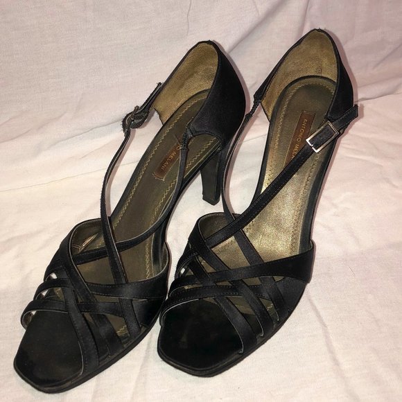 Black Satin Open Toe Pump - Picture 1 of 1